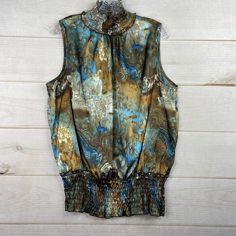 Vintage Sere Nade Top L Watercolor Floral Artsy Smocked Satin Y2K Fairy Goth